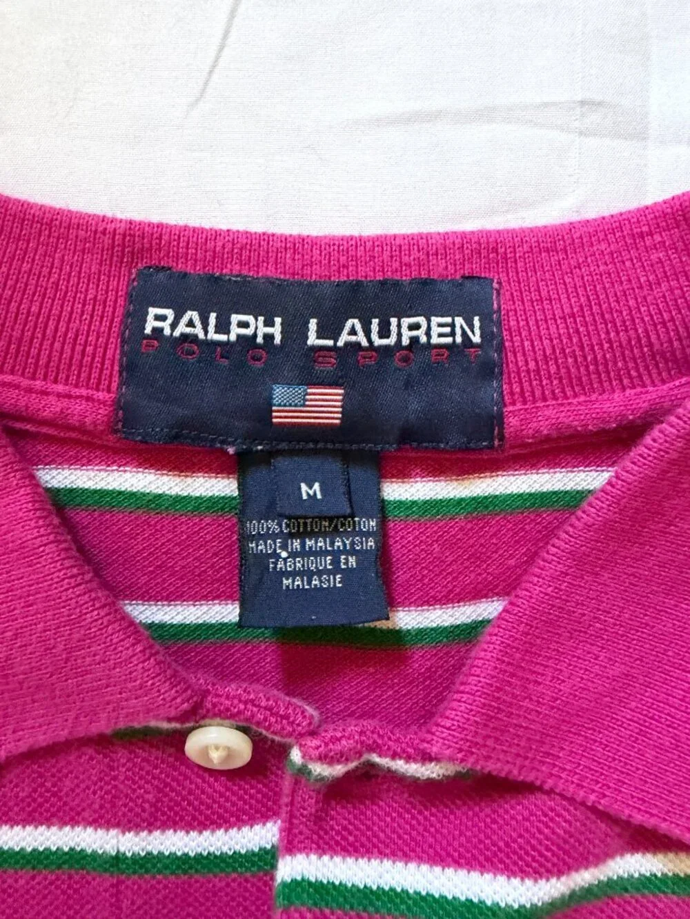 Vintage 90's Polo Ralph Lauren Polo Shirt Mens Size M Pink Green White Stripes